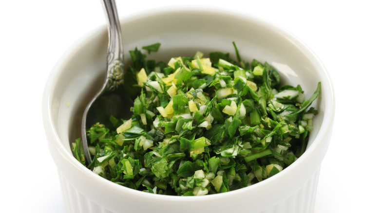 gremolata in white bowl