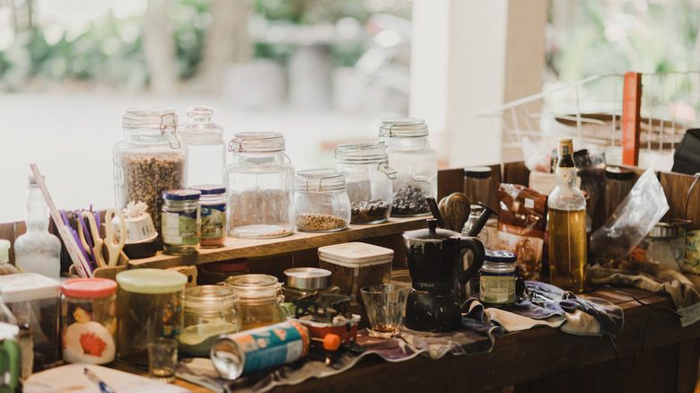 cluttered kitchen space
