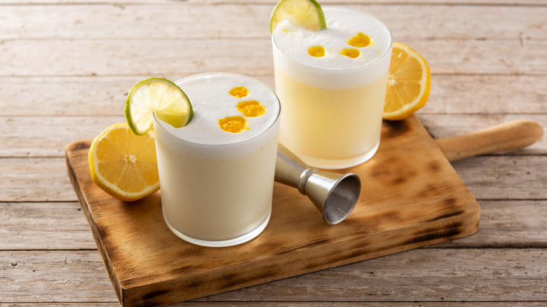 Pisco Sour cocktails with foam 