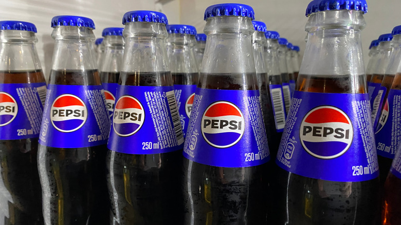 Glass bottles of Pepsi