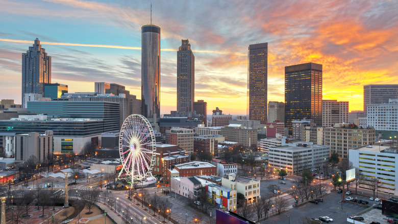 The Atlanta skyline taken as sunset