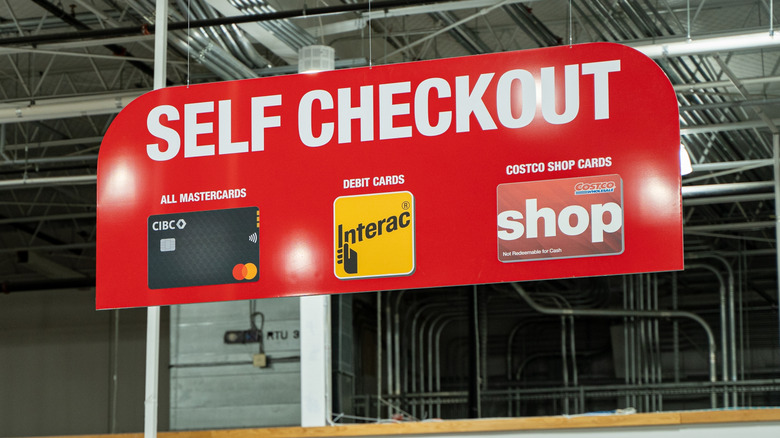 Self checkout sign at a Costco