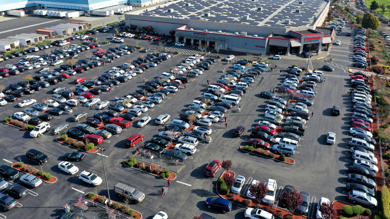 Full parking lot outside a Costco warehouse