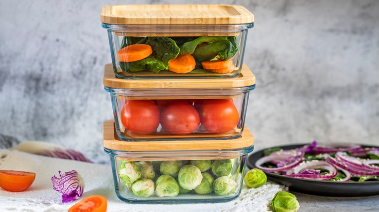 pre-cut vegetables in airtight container for component cooking