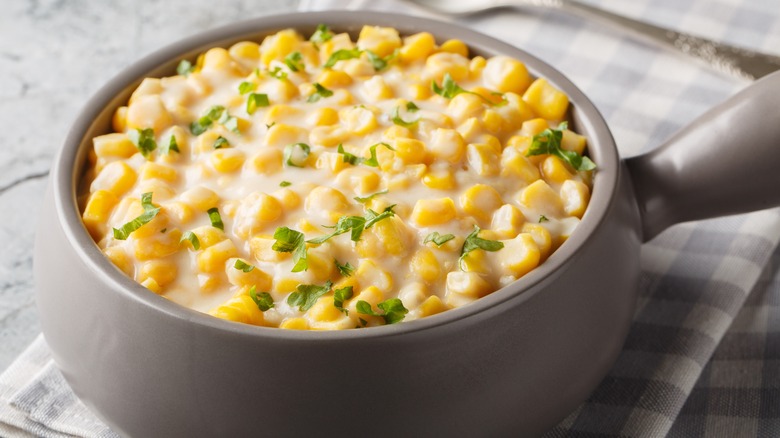 A pot of homemade creamed corn
