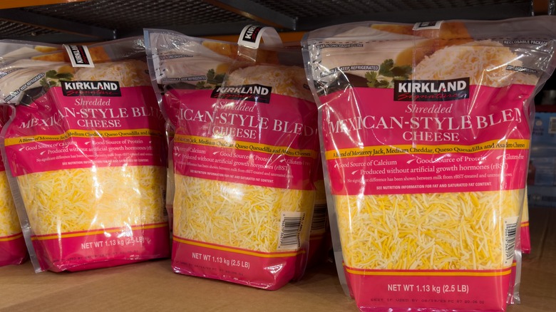Packages of Kirkland Signature Mexican-Style Blend shredded cheese