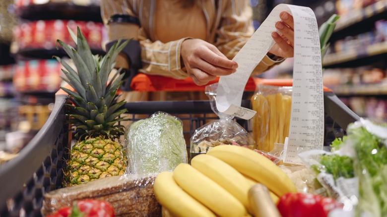 Customer review receipt of shopping cart filled with produce