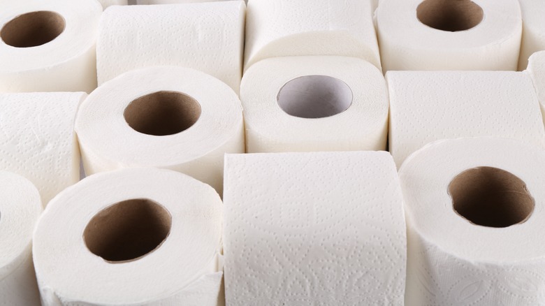 Rolls of toilet paper arranged haphazardly