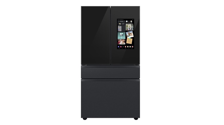Black four-door Samsung fridge with an AI Family Hub