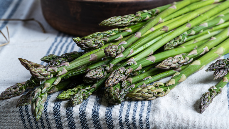 Asparagus on tablecloth