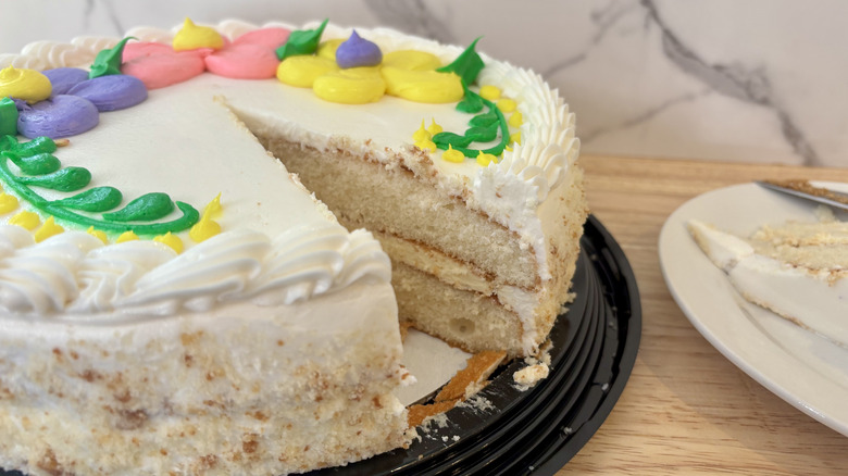 Slice of Costco cake taken out