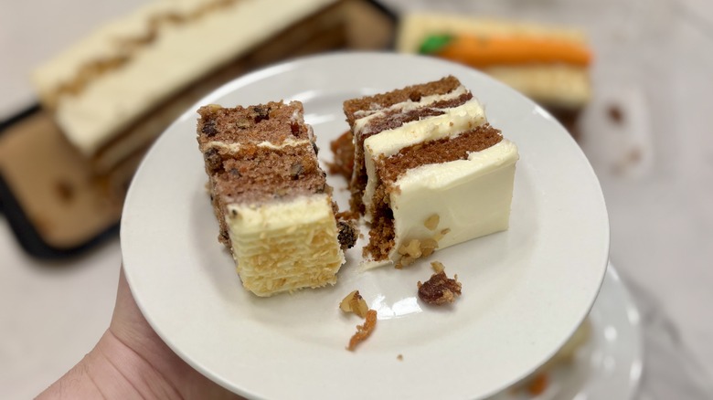 Two smaller pieces of cake on plate