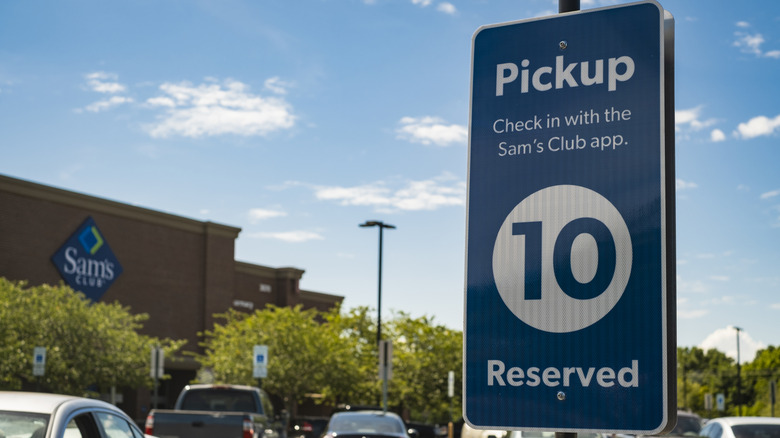Reserved parking spot for curbside pickup outside Sam's Club
