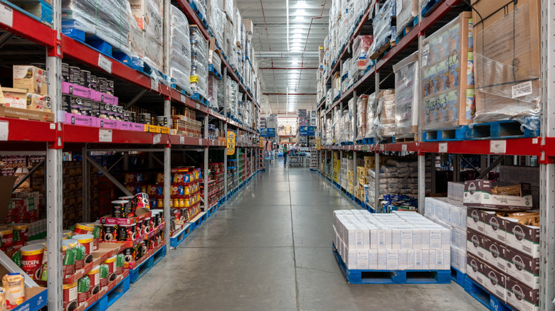 Inside of a wholesale superstore with various dry goods on display
