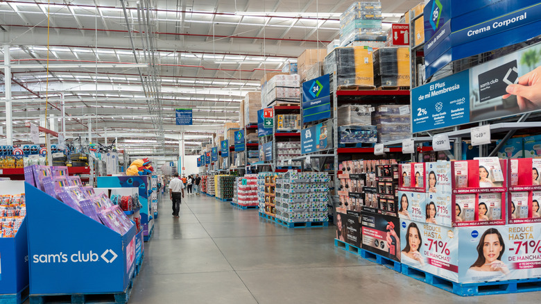 Inside Sam's Club with various goods on display