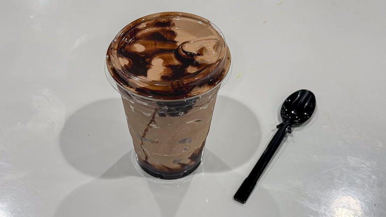 Costco chocolate sundae with a spoon