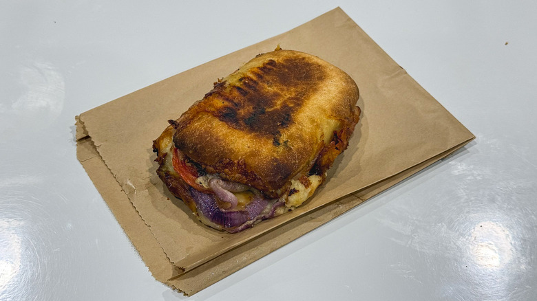 Costco hot turkey and provolone sandwich on a bag