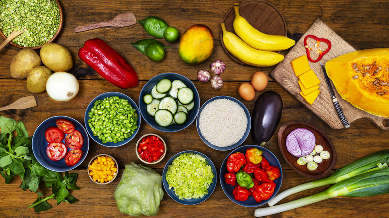vegetables on a brown table