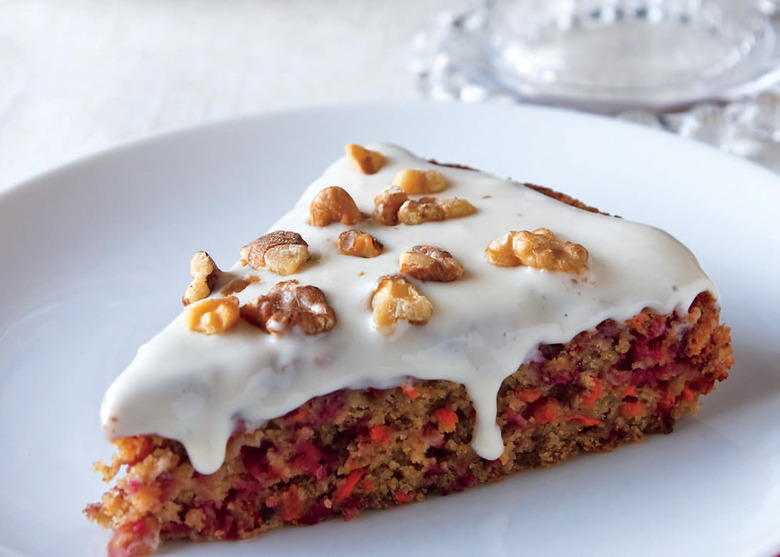 Carrot Cake v 2.0: Cranberry-Carrot Cake with Maple-Cream Cheese Frosting.