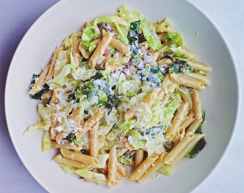 Creamed Savoy Cabbage With Mushrooms And Buckwheat Pasta Recipe