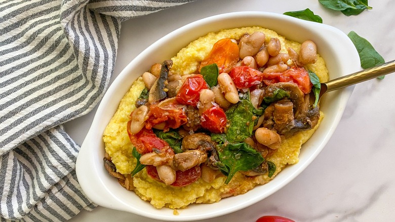 polenta in oval white bowl