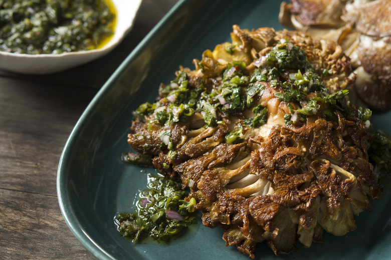 Crispy-Bottomed Oyster Mushroom Steaks With Chimichurri Sauce Recipe