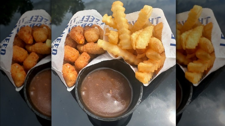 Culver's cheese curds, crinkle fries, and a side of gravy for makeshift poutine.