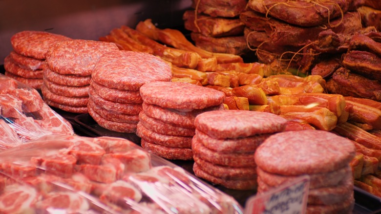 Raw beef patties with mixed beef cuts