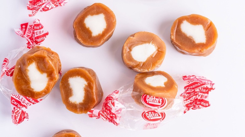 Goetze's Caramel Creams on a white background.