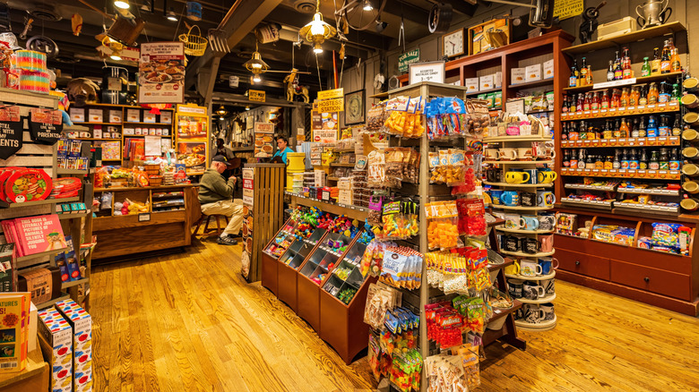 Interior of a Cracker Barrel Country Store showing candies and novelties.