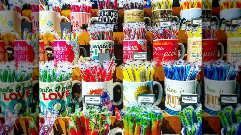 Thin sticks at Cracker Barrel displayed in mugs.
