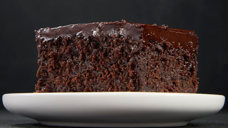 Closeup of Cracker Barrel's Double Chocolate Fudge Coca-Cola Cake
