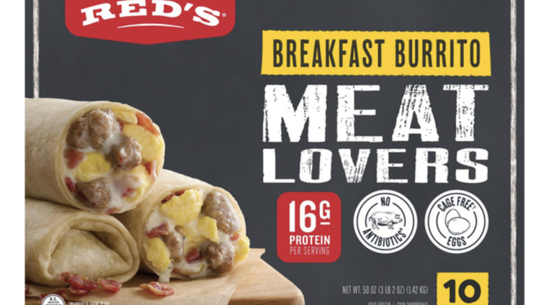 Three meat lovers burrito with two showing the inside filling.