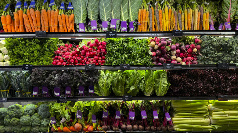 Assorted fresh produce in a supermarket
