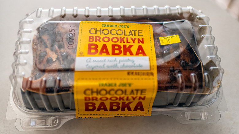 Container of Trader Joe's Chocolate Brooklyn Babka
