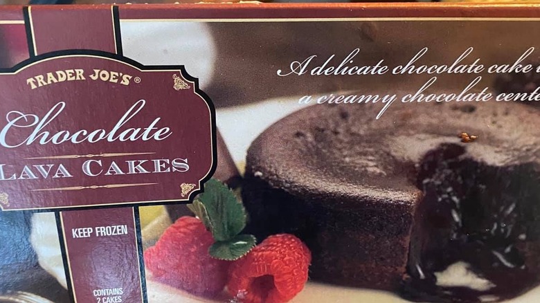 Close-up of a box of Trader Joe's Chocolate Lava Cakes