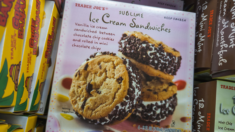 Box of Trader Joe's Sublime Ice Cream Sandwiches in the store's freezer