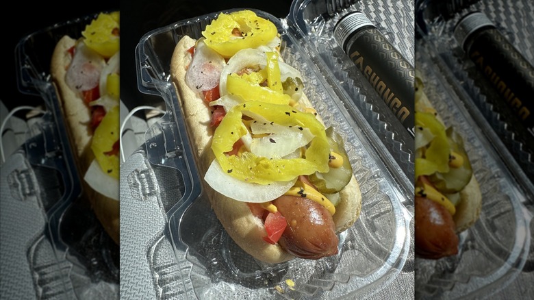 Closeup of a hot dog with mustard at QuikTrip