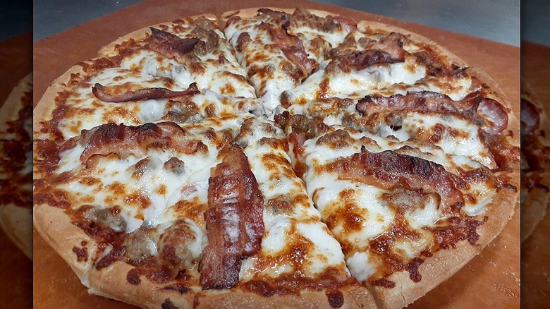 A meat lovers pizza at Godfather's Pizza