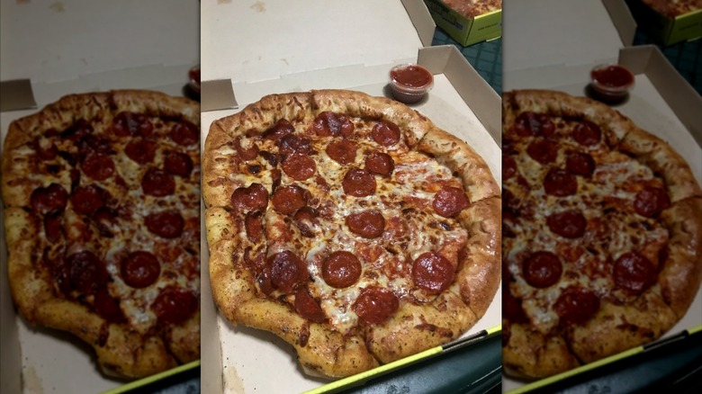 Closeup of a pepperoni pizza at Hungry Howie's