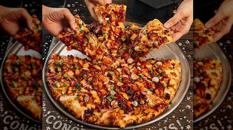 A barbecue chicken pizza at Round Table Pizza