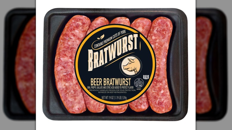 Package of Aldi beer bratwurst