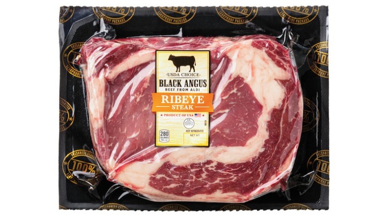 Package of Aldi ribeye steak