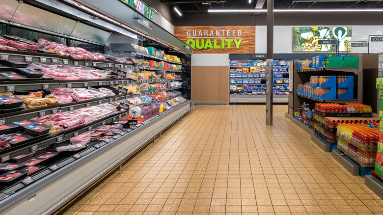 Aldi's meat and grocery aisle