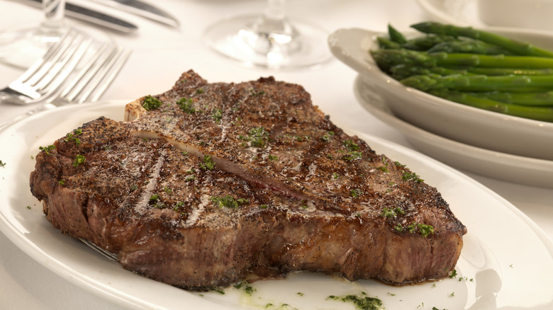 A nice steak dinner at an upscale restaurant.