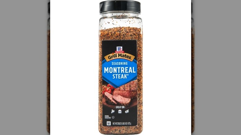 A large bottle of McCormick's Montreal Steak Seasoning.