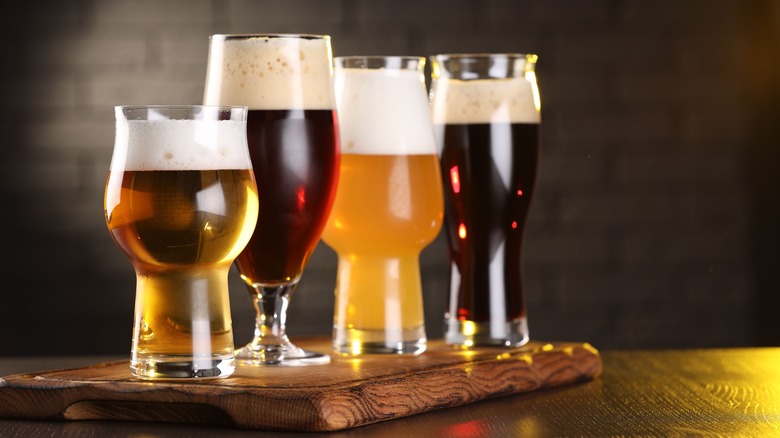 Several glasses with different kinds of beers