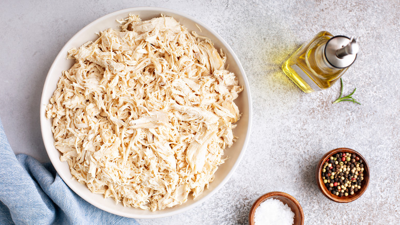 bowl of shredded rotisserie chicken