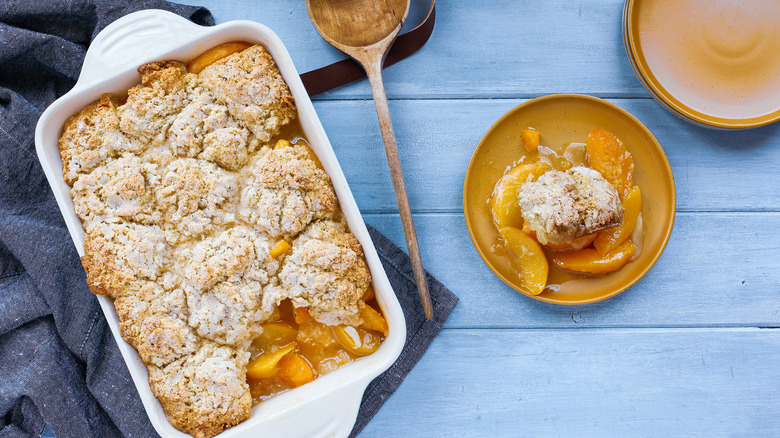Biscuit topped peach cobbler