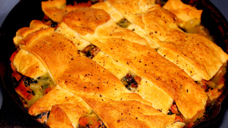Casserole topped with biscuit lattice
